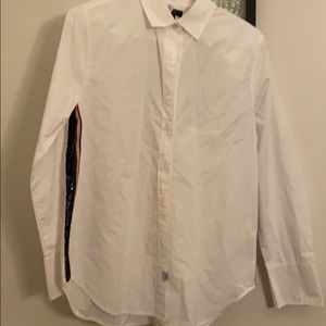 White shirt with red/blue sequins on sides
